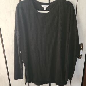 Time and Tru Black Ribbed Knit Top Size Medium (8-10)